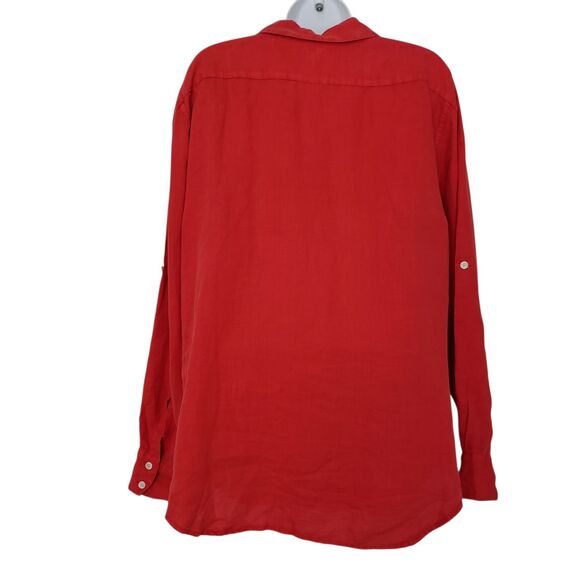 Tommy Bahama Linen Shirt Womens XL Red Long Sleeve Button Up Roll Tab Pcokets - Picture 8 of 13